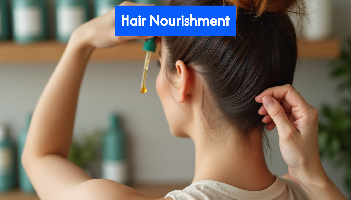 Person applying hair oil to scalp.