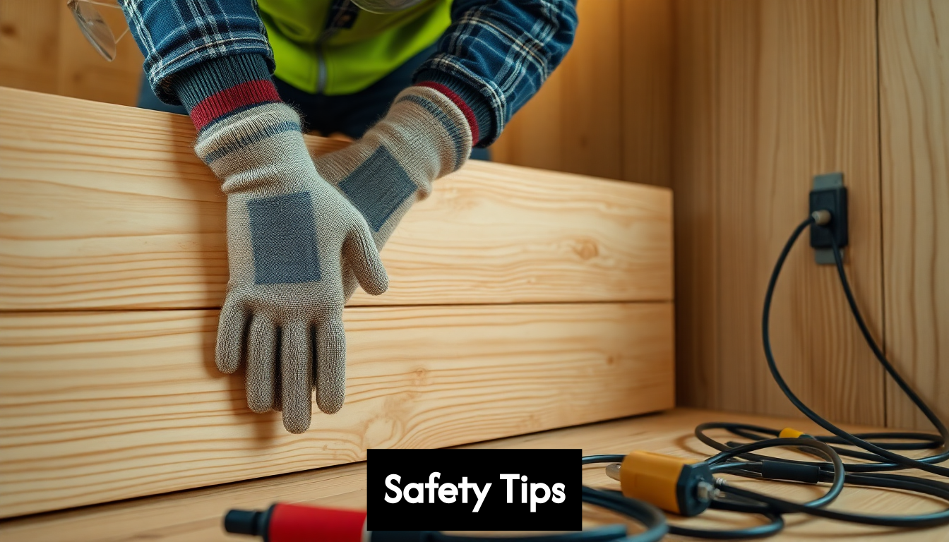 Person assembling sauna with safety gear