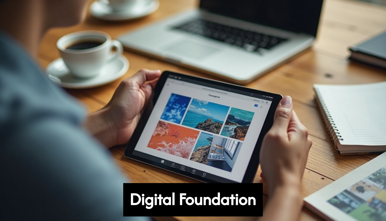 Person choosing website template on tablet device