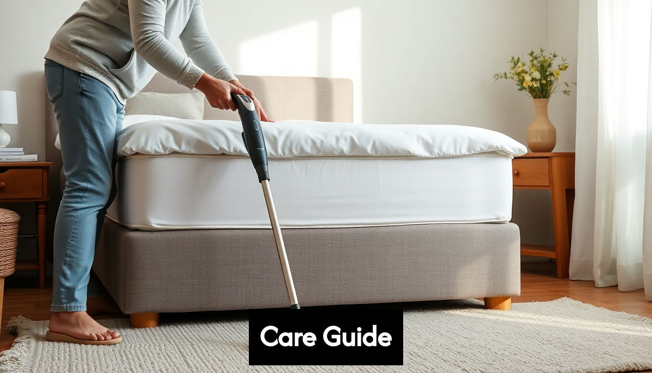 Person cleaning divan bed fabric base