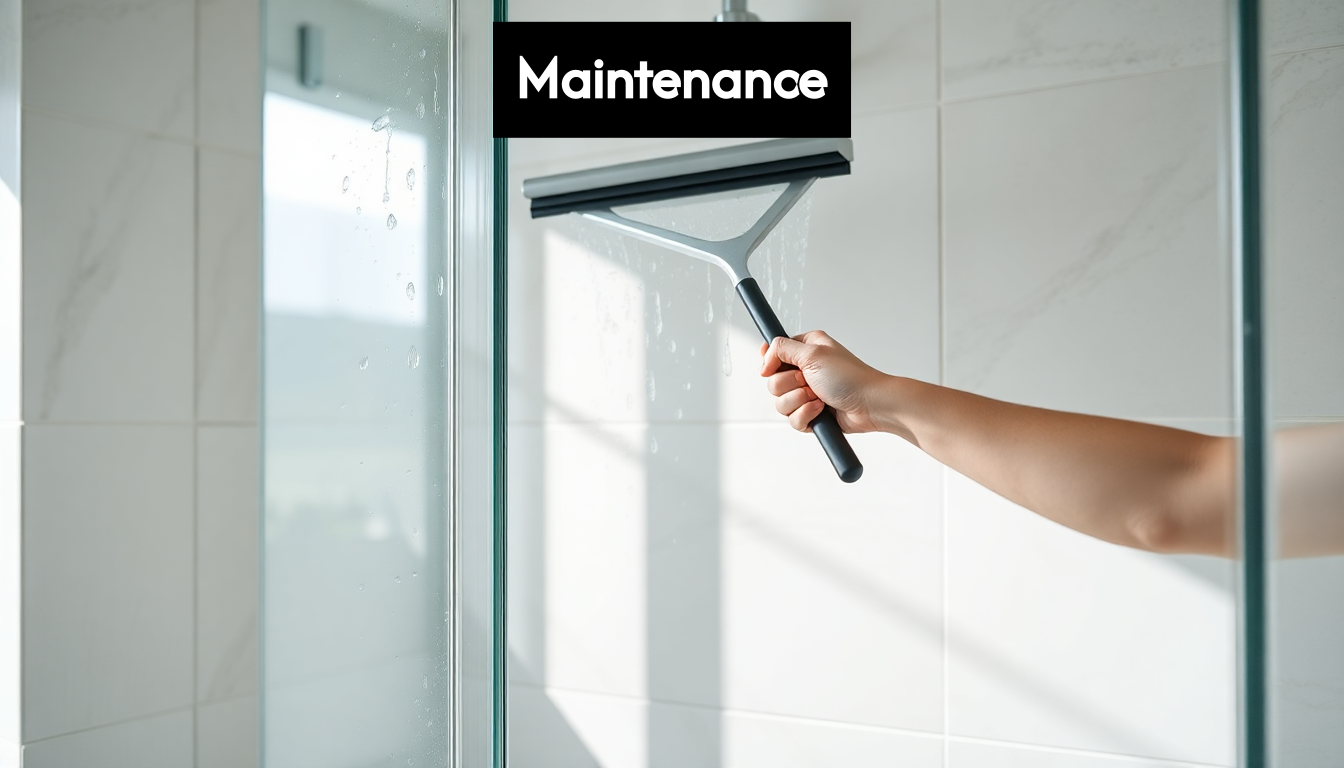 Person cleaning tiles in modern wet room