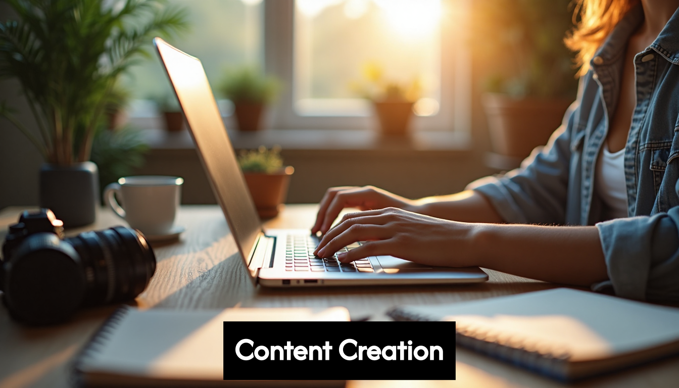 Person creating digital content in home office