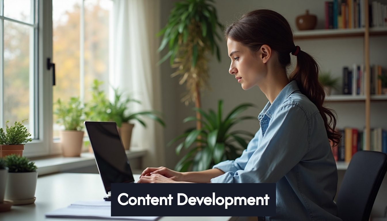 Person creating online article content.