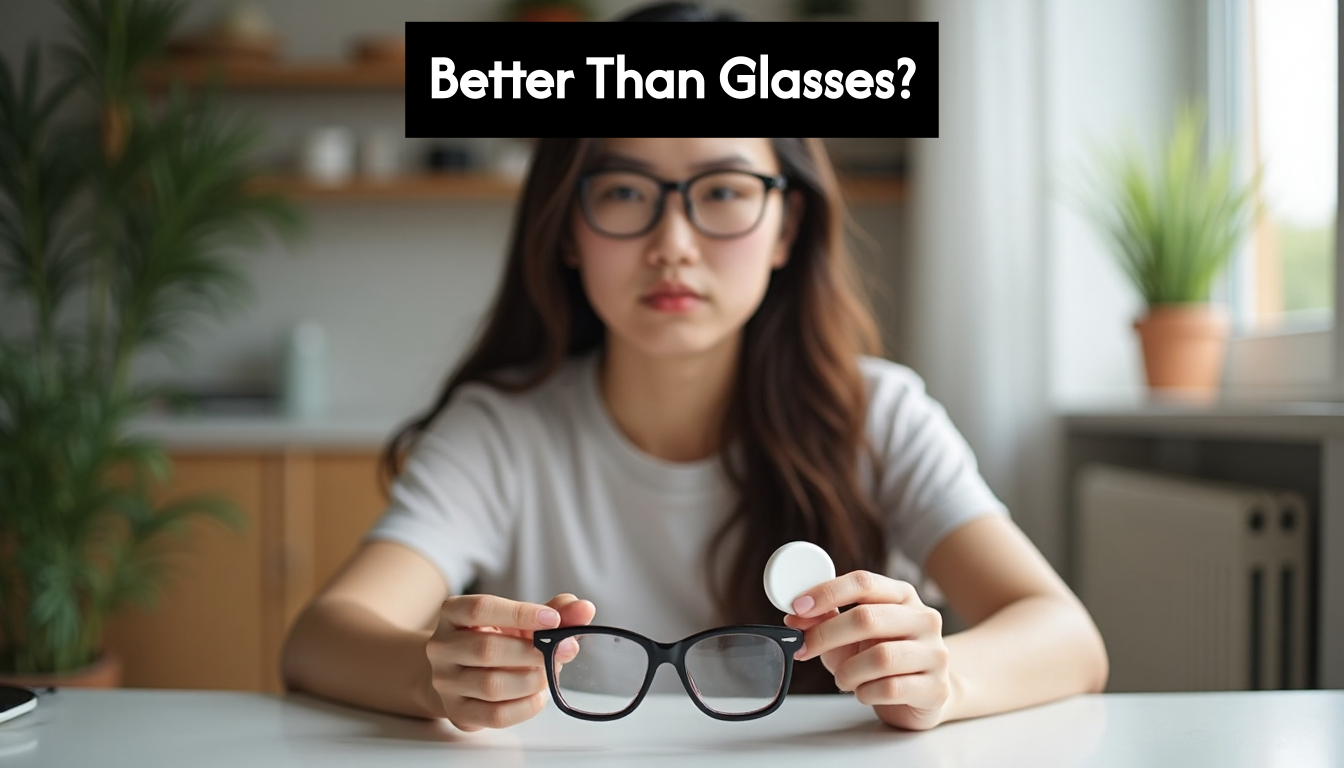 Person debating between glasses and contacts
