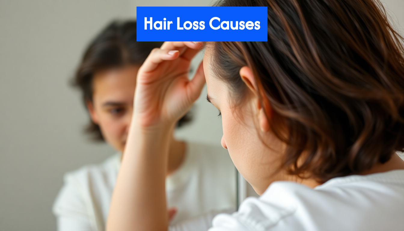 Person examining scalp for hair loss