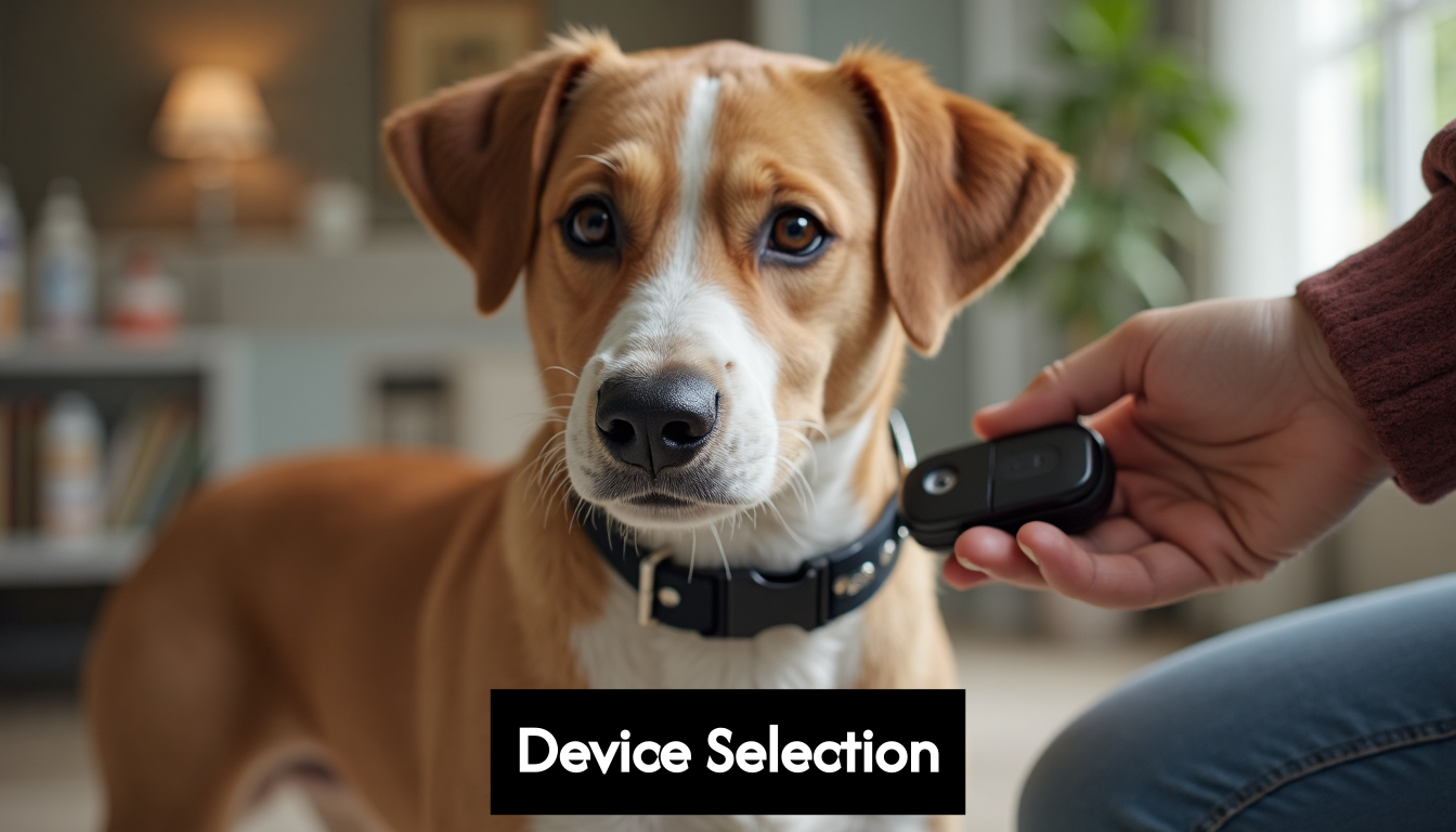 Person fits GPS device on dog collar at home