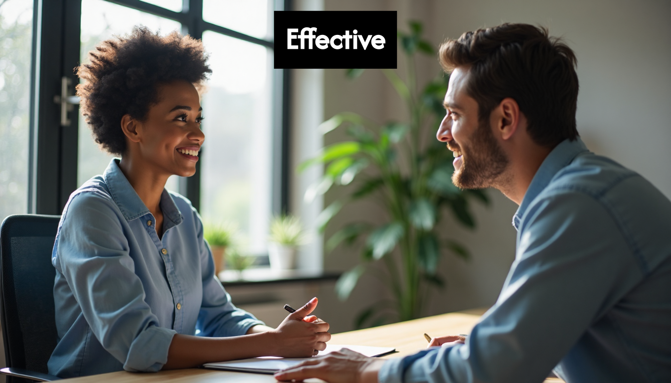 Person gives supportive feedback to colleague.