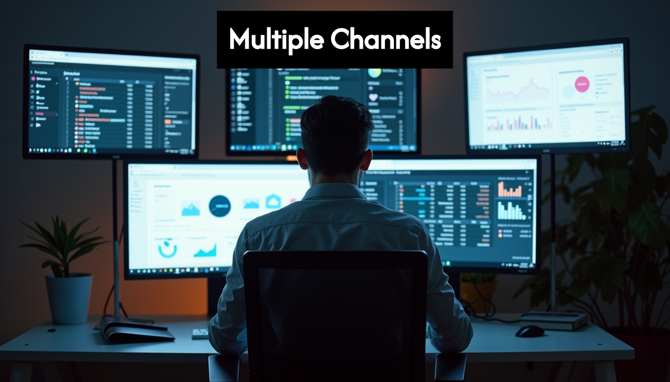 Person managing multiple digital channels