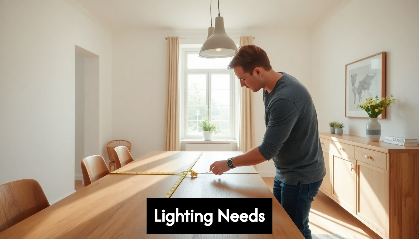 Person measuring dining table for lighting