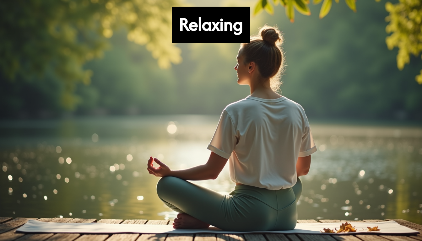 Person meditating by a forest.