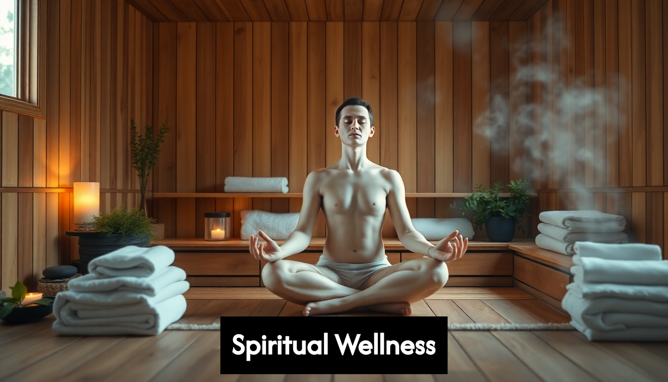Person meditating in peaceful sauna retreat