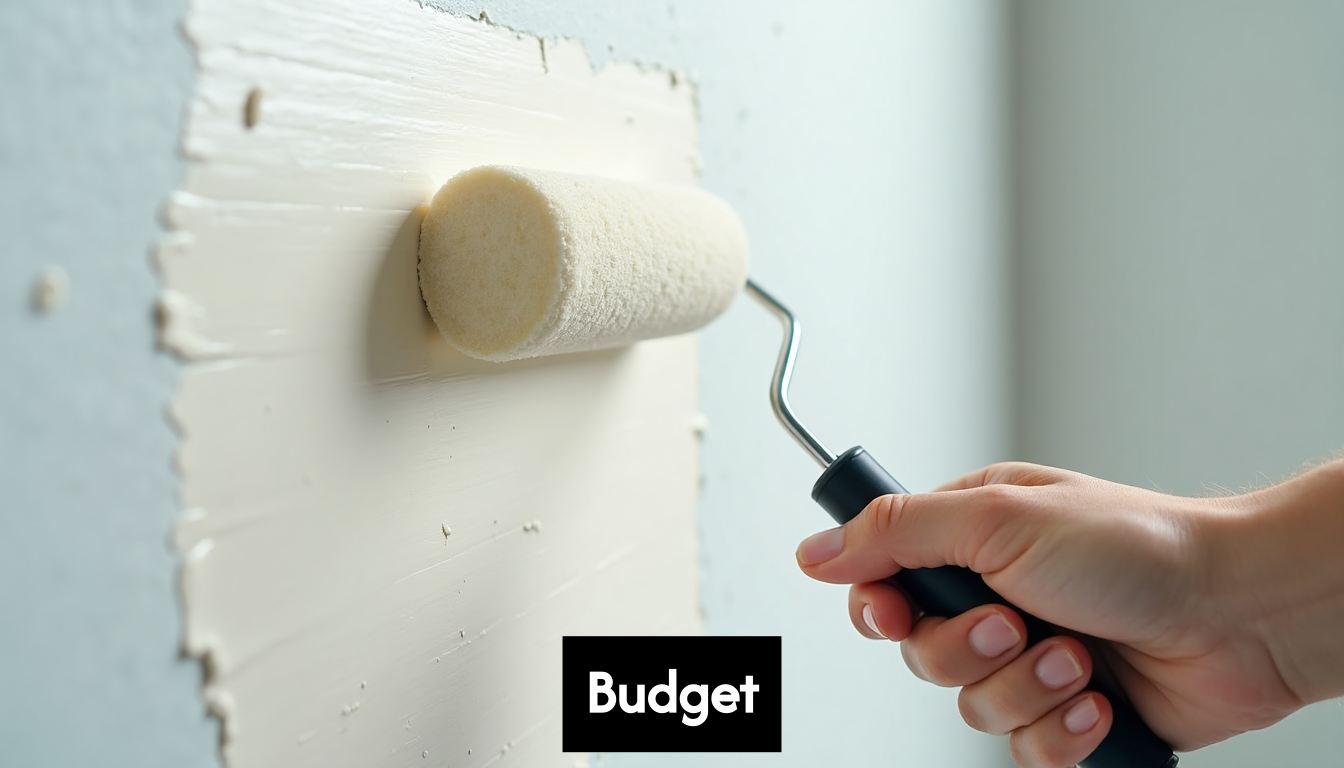 Person painting bathroom wall during renovation.