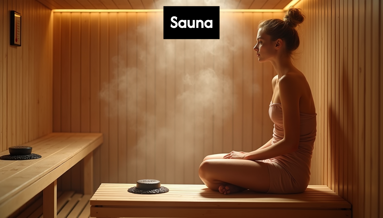 Person relaxing in sauna.