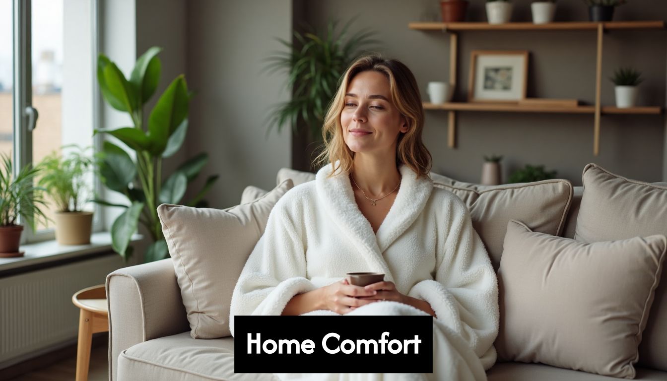 Person relaxing in stylish robe at home