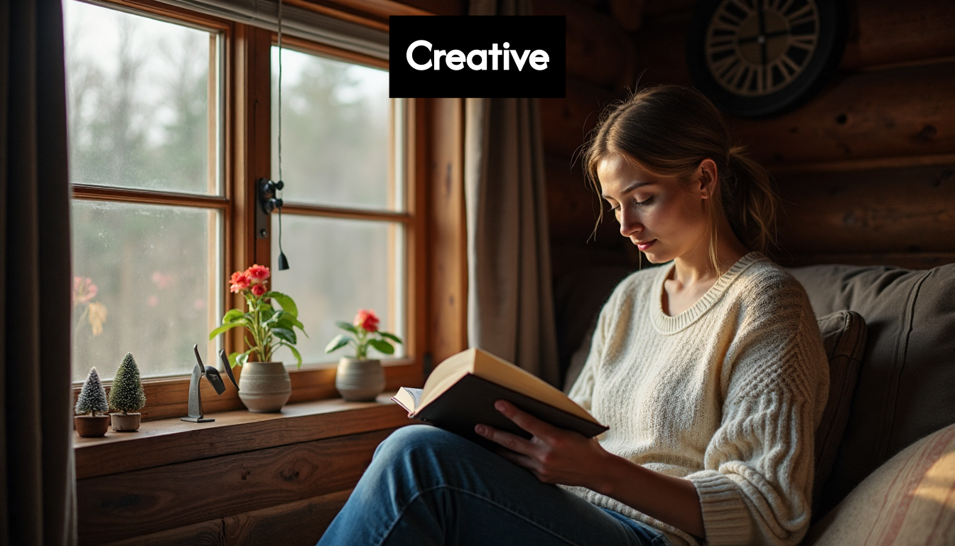 Person relaxing indoors in a cabin.