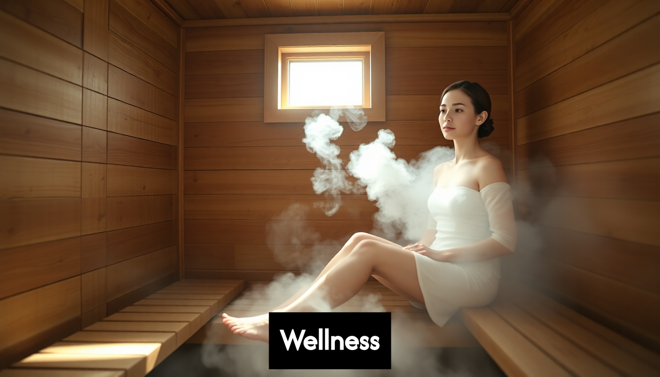 Person relaxing peacefully on bench in steamy sauna.