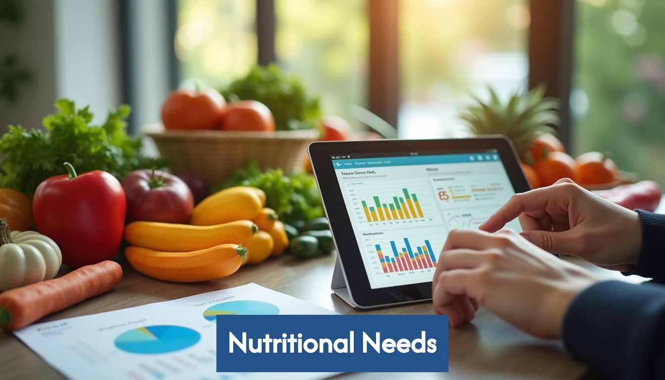 Person reviewing personalized nutrition plan with healthy food.