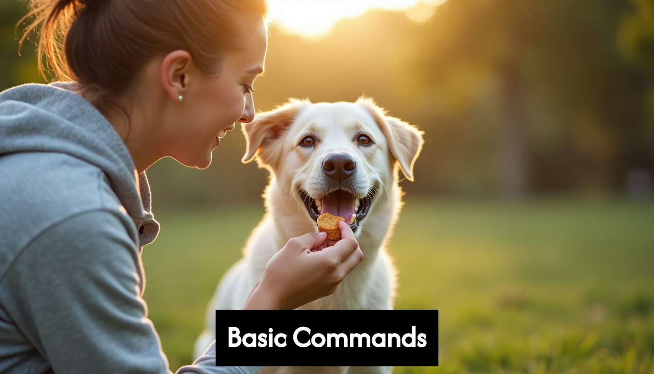 Person rewarding happy dog during training.