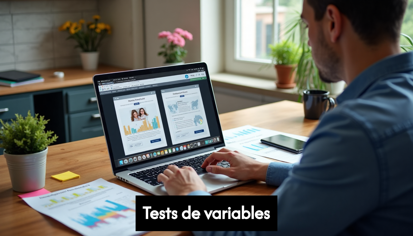 Person running A/B tests on laptop with website variations