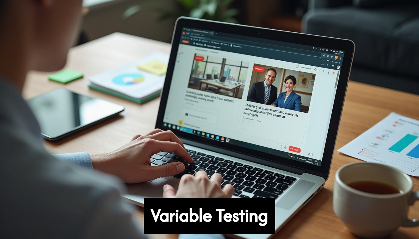 Person running A/B tests on laptop with website variations