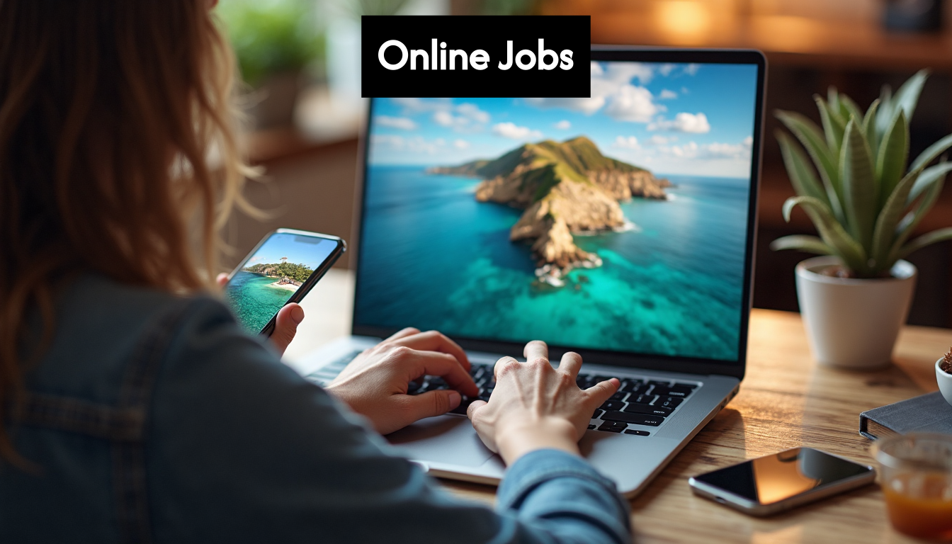 Person searching online for jobs.