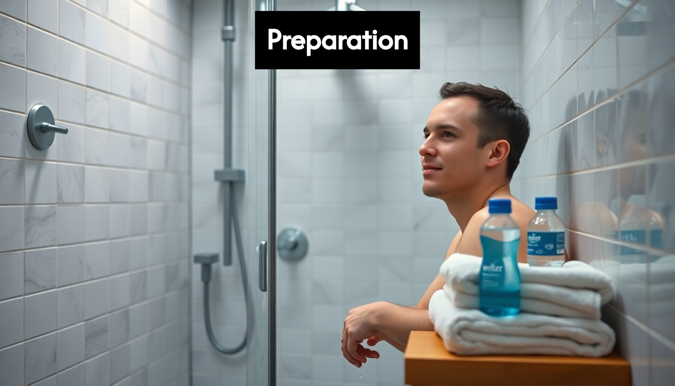 Person showering and preparing for sauna