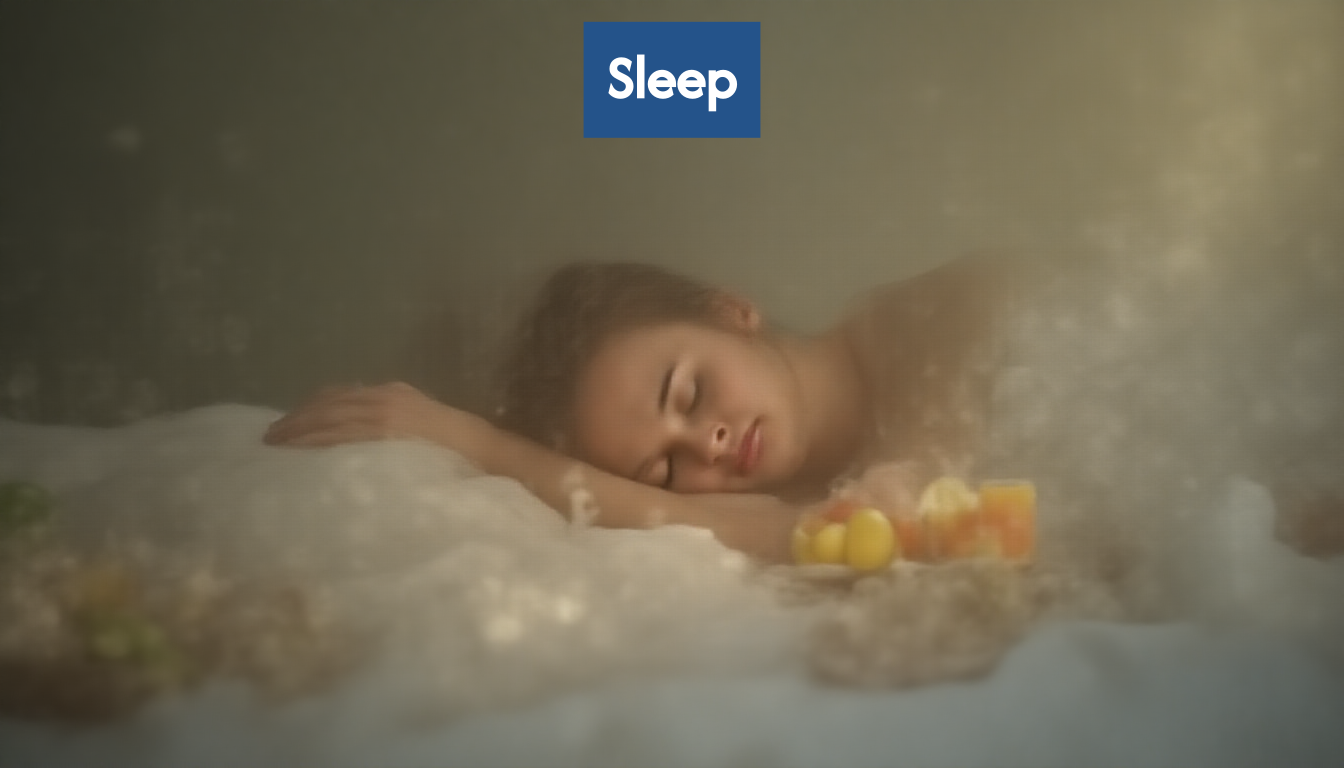 Person sleeping peacefully with healthy food nearby