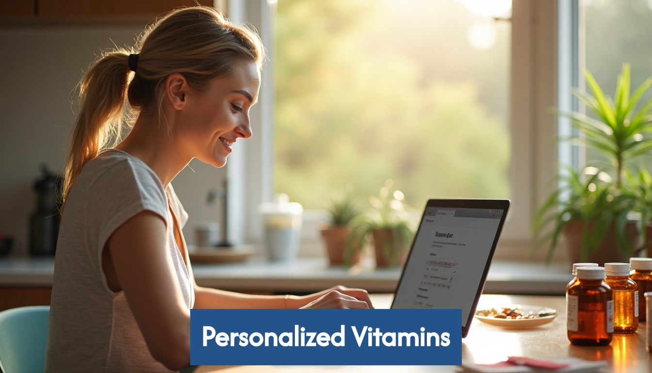 Person taking vitamin quiz at home