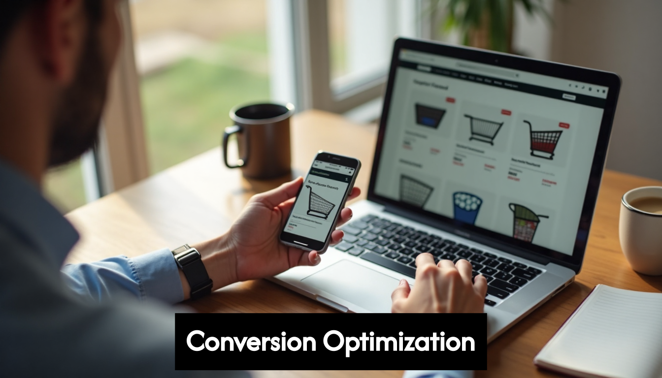 Person testing ecommerce website on phone and laptop