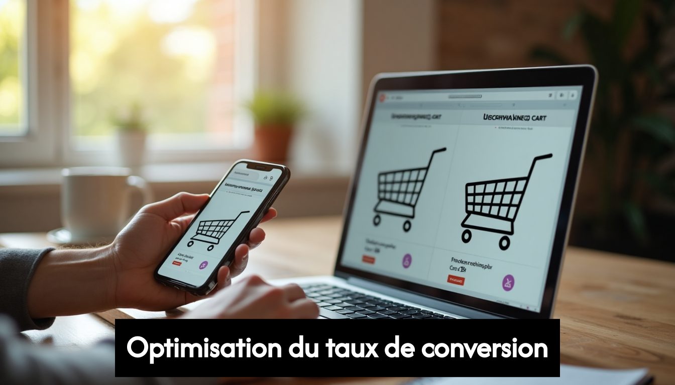 Person testing ecommerce website on phone and laptop