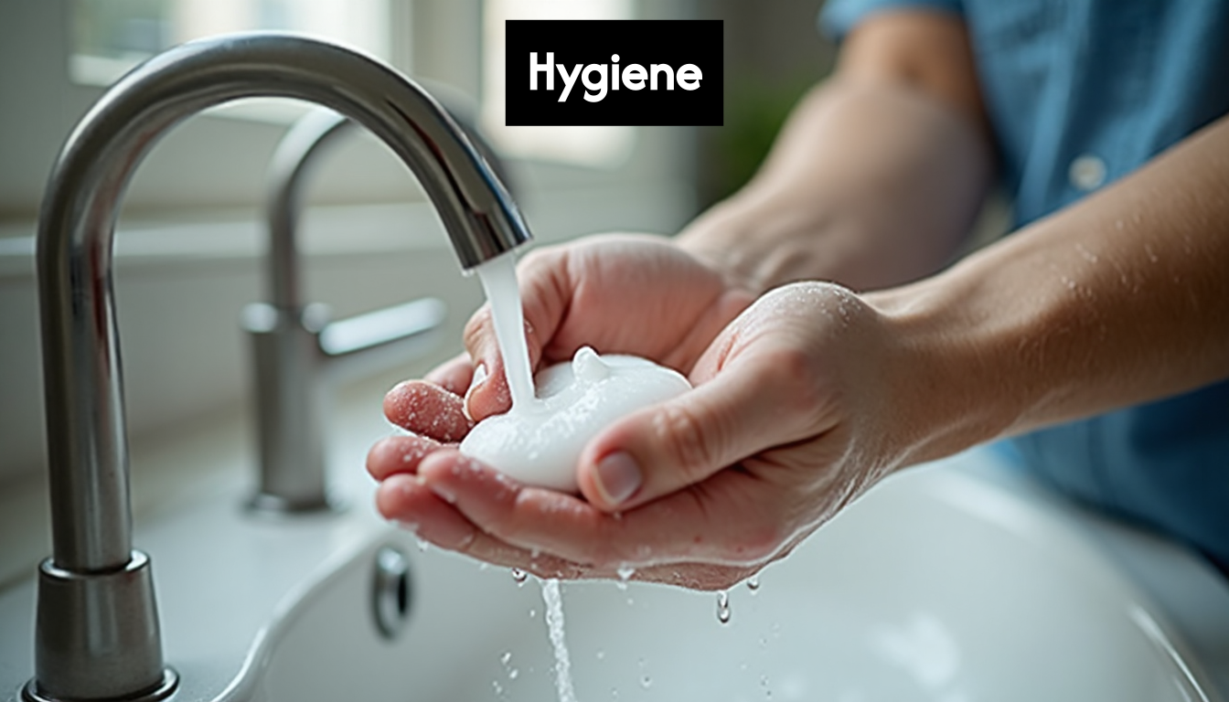 Person washing hands before handling lenses.