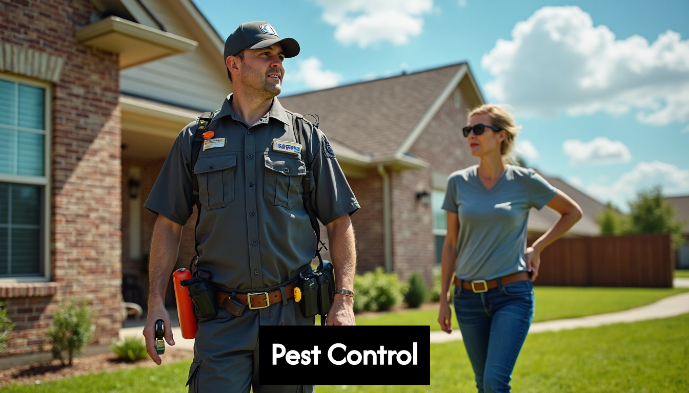 Pest control expert and Texas homeowner at house