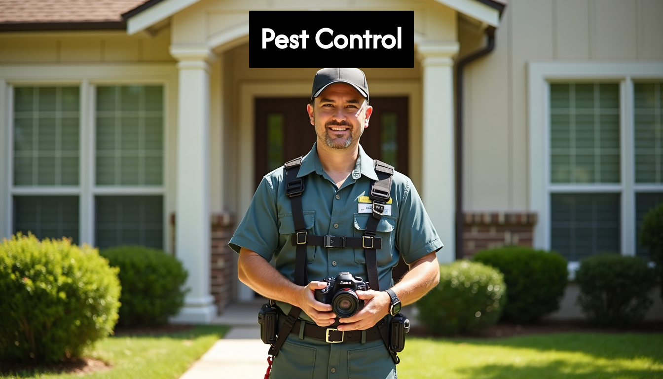 Pest control technician outside Texas home
