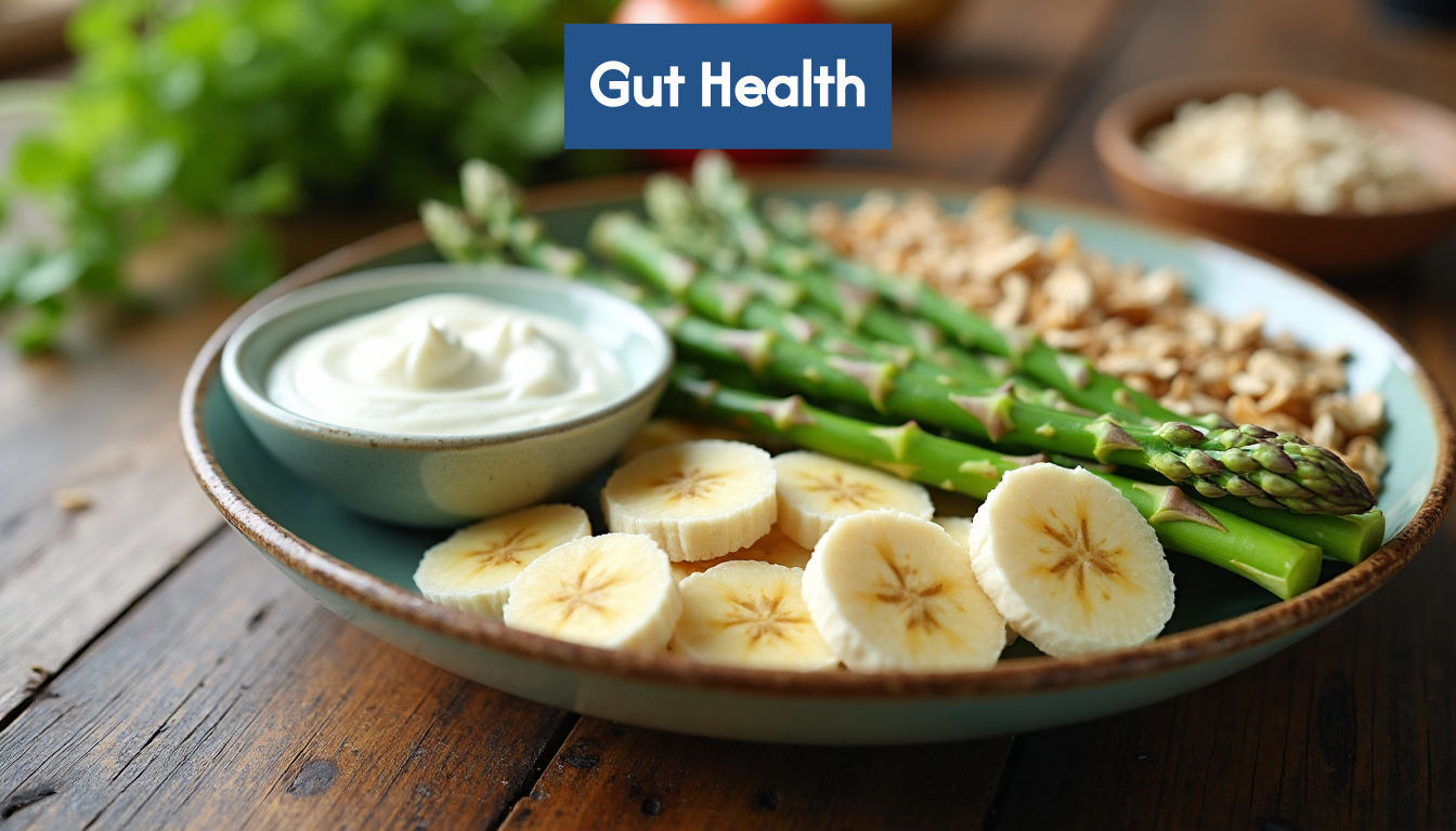 Plate of foods supporting gut microbiome health