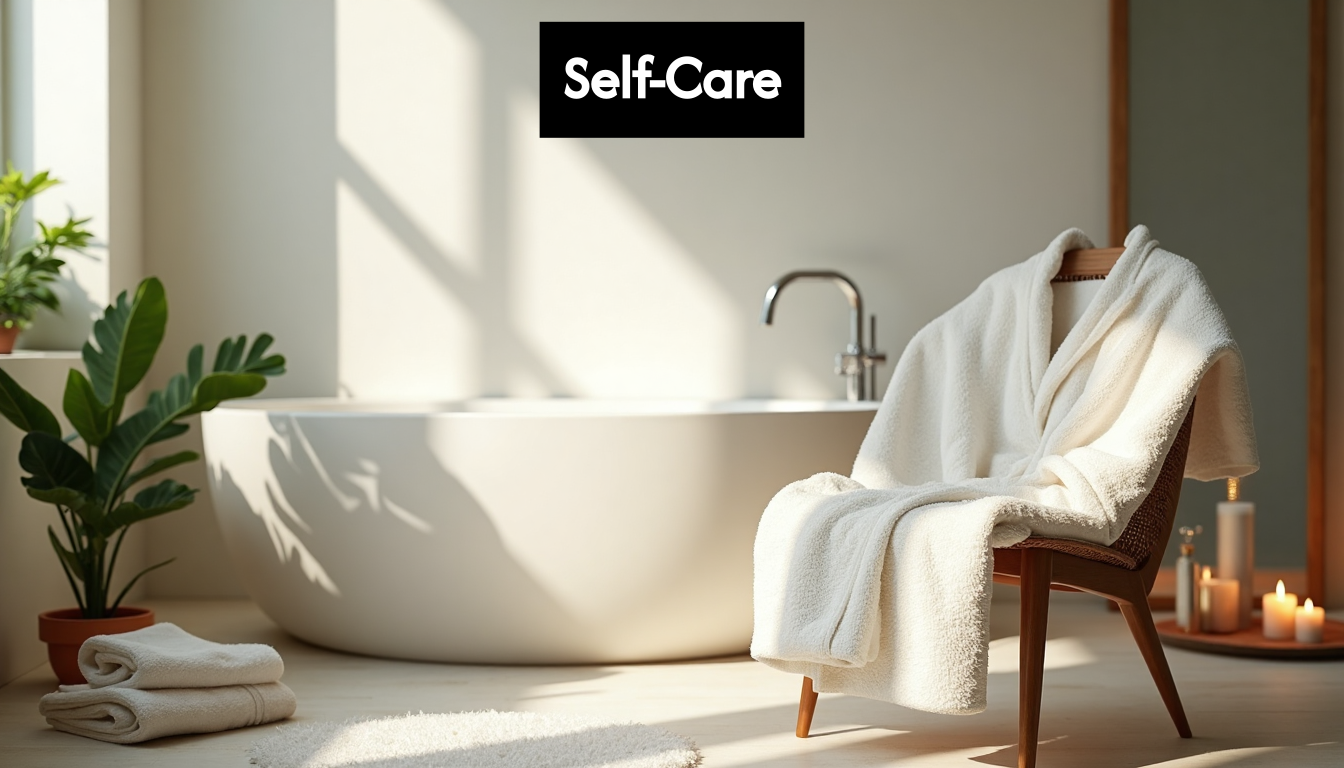 Plush robe draped in spa bathroom