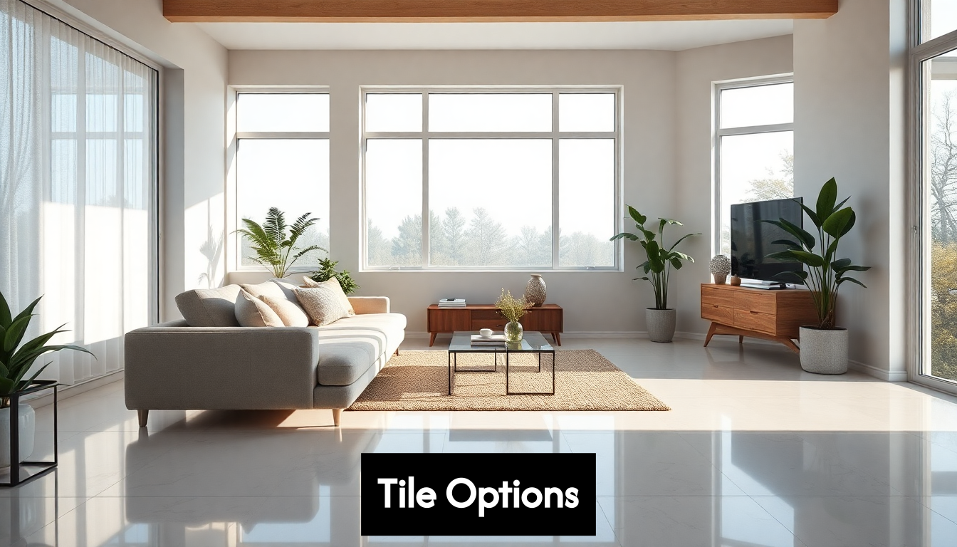 Spacious living room with porcelain tiles