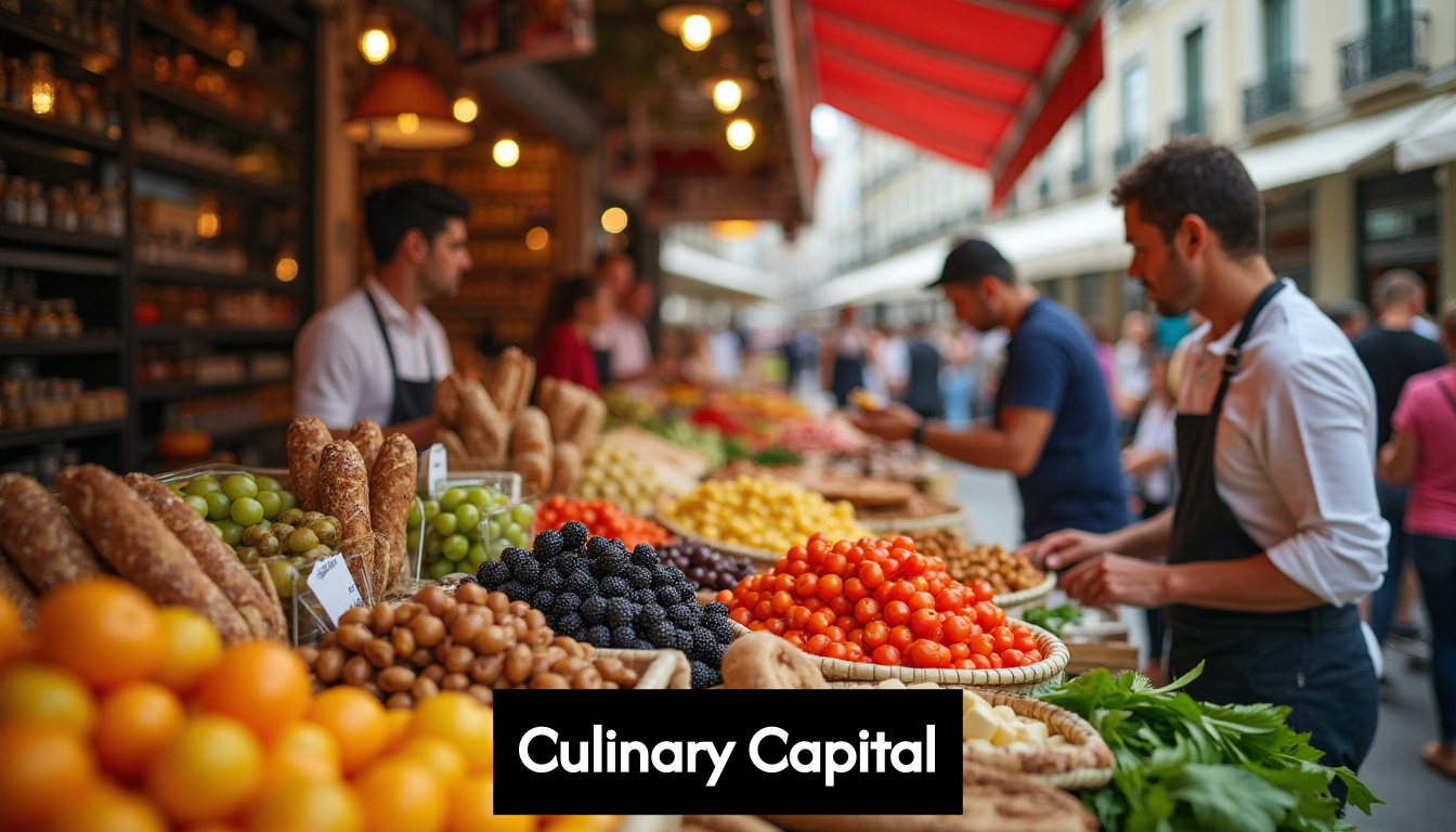 Portuguese food market with fresh produce