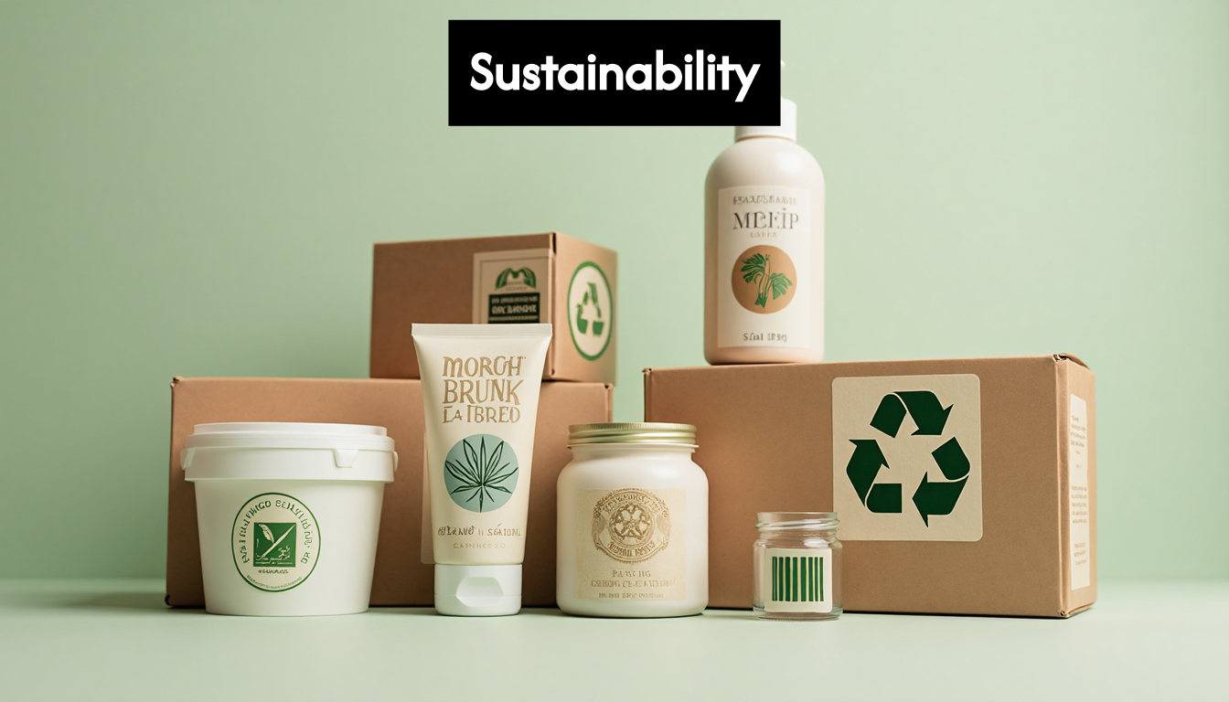 Product packaging with sustainability and carbon labels.