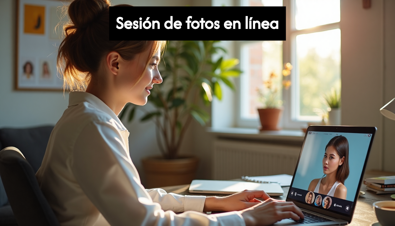 Professional at laptop conducting virtual photoshoot session