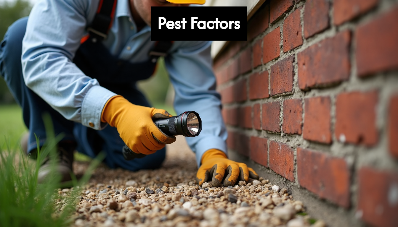 Professional inspecting home foundation for pest entry points