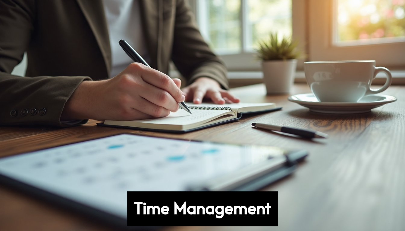 Professional planning schedule with notebook and tablet