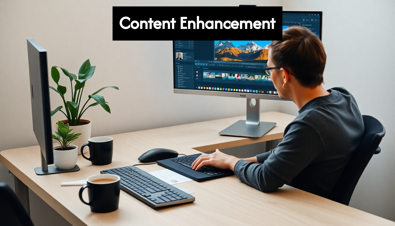 Professional updating content at computer workspace