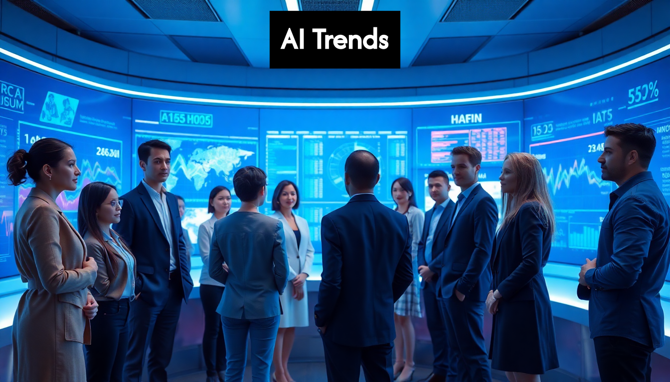 Professionals analyzing data in futuristic AI control room