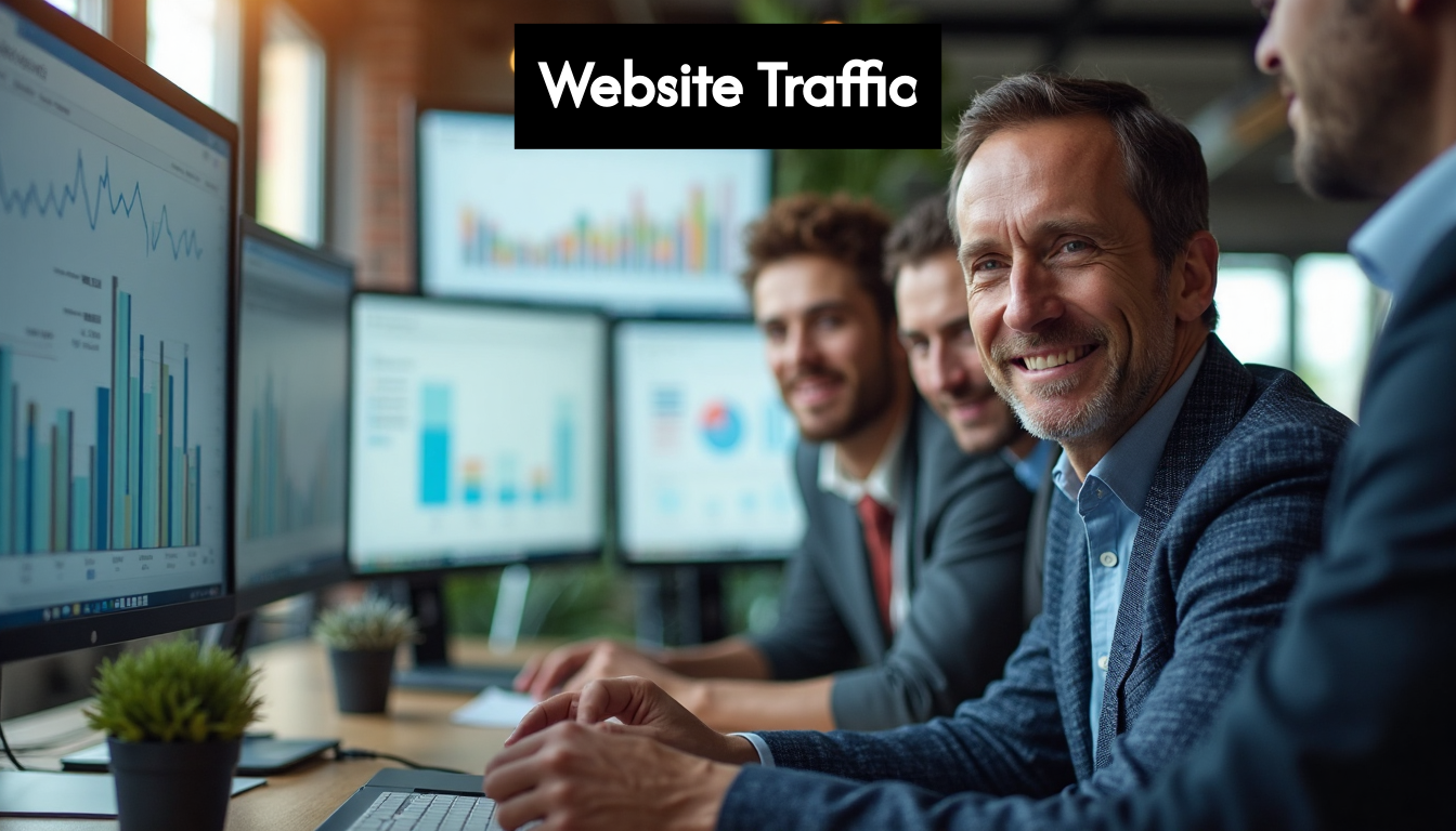 Professionals analyzing website traffic data in office