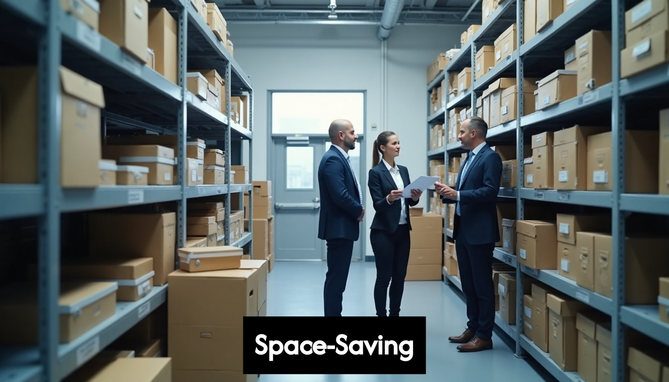 Professionals digitising documents in secure storage area