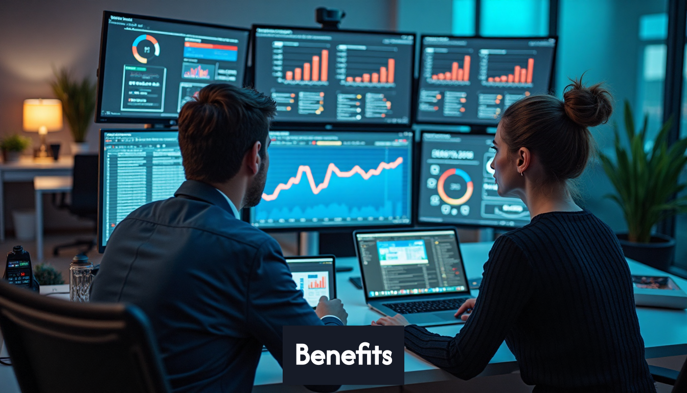 Professionals reviewing data related to cloud benefits