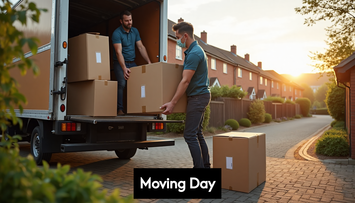 Professionals unloading boxes into North East home