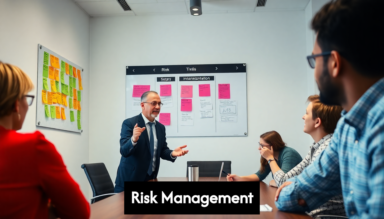 Project manager leading risk assessment discussion