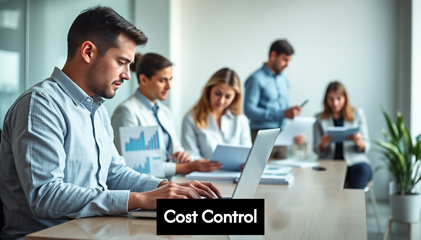 Project manager reviewing costs with team