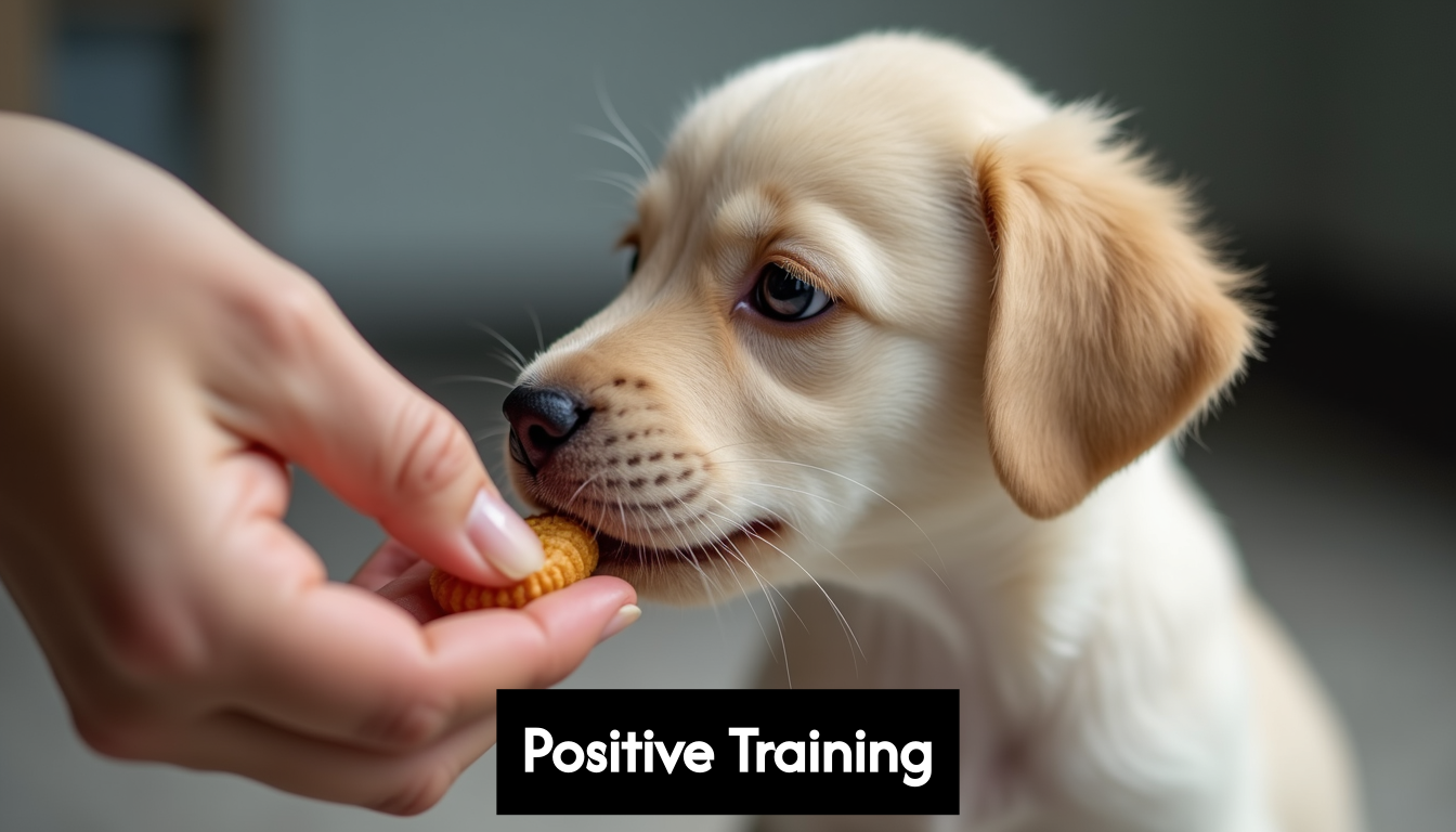 Puppy learning with positive reinforcement.
